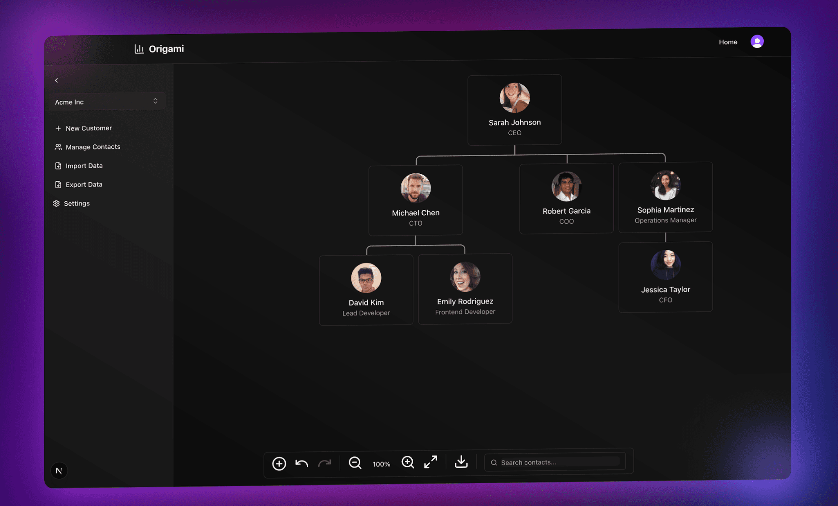Origami Dashboard - Interactive Org Chart Interface